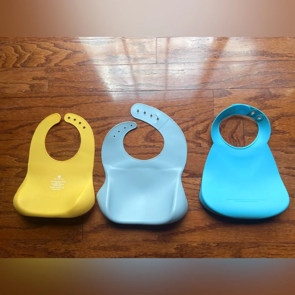 Soft Silicone Baby Bib Set - Yellow, Light Blue, Blue